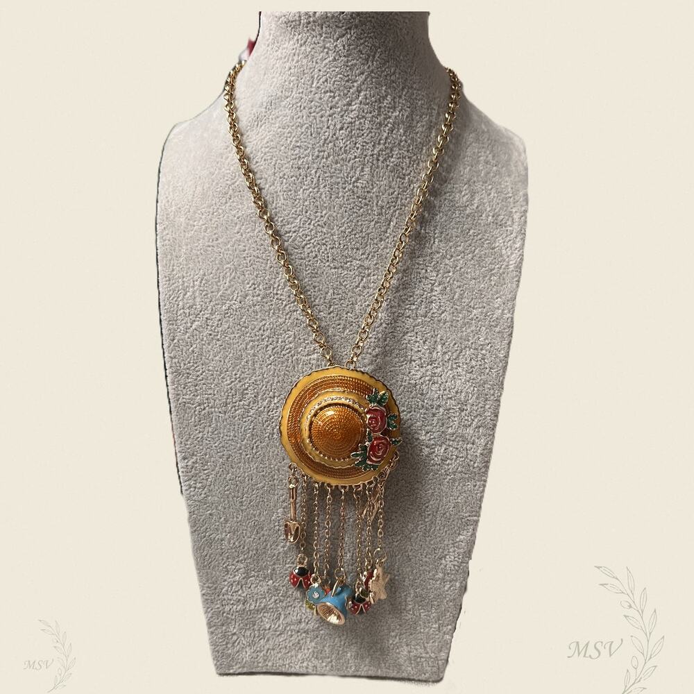 Garden Hat Pendant Necklace • Enamel Charms